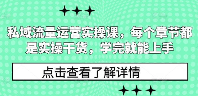 私域流量运营实操课，每个章节都是实操干货，学完就能上手-网创小站