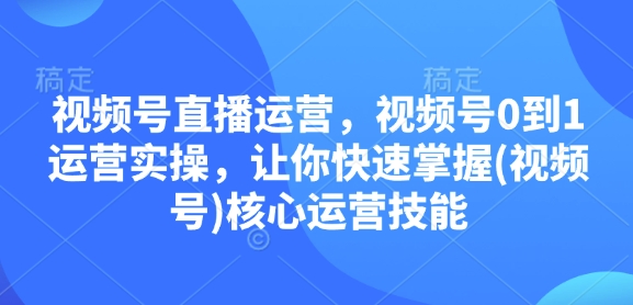 视频号直播运营，视频号0到1运营实操，让你快速掌握(视频号)核心运营技能-网创小站