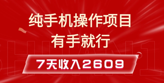 纯手机操作的小项目，有手就能做，7天收入2609+实操教程【揭秘】-网创小站