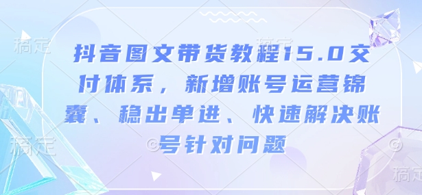 抖音图文带货教程15.0交付体系，新增账号运营锦囊、稳出单进、快速解决账号针对问题-网创小站