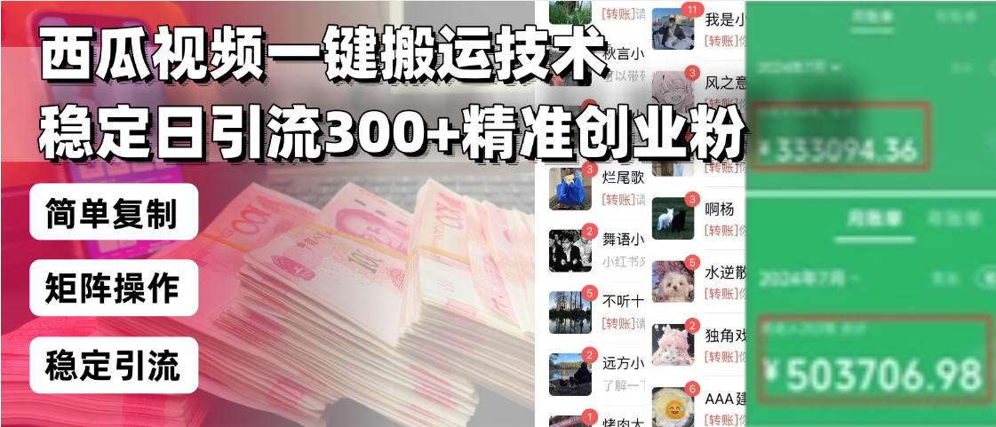 西瓜视频一键搬运技术，稳定日引流300+精准创业粉，简单可复制给团队，…-网创小站