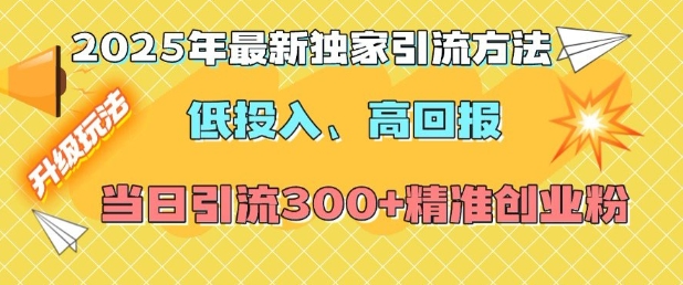 2025年最新独家引流方法,低投入高回报?当日引流300+精准创业粉-网创小站