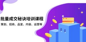 批量成交秘诀培训课程，策划、招商、品宣、内容、运营等-网创小站
