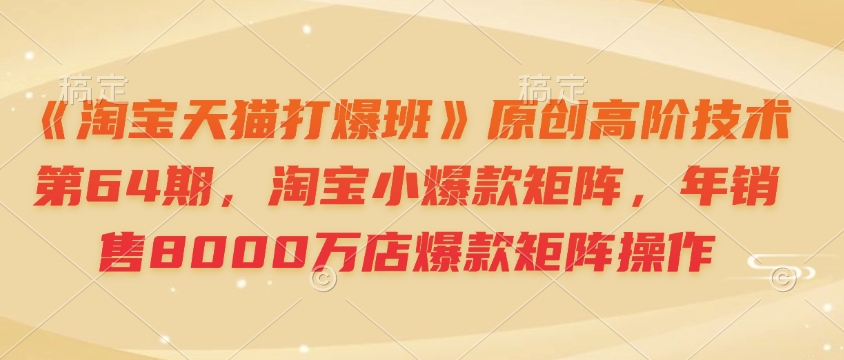 《淘宝天猫打爆班》原创高阶技术第64期,淘宝小爆款矩阵,年销售8000万店爆款矩阵操作-网创小站