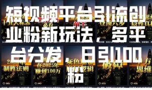 短视频平台引流创业粉新玩法，多平台分发，日引100粉-网创小站