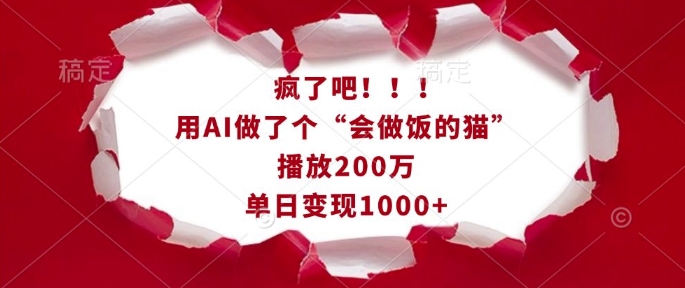 疯了吧!用AI做了个“会做饭的猫”,播放200万,单日变现1k-网创小站