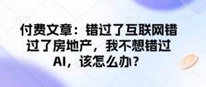 付费文章：错过了互联网错过了房地产，我不想错过AI，该怎么办？-网创小站