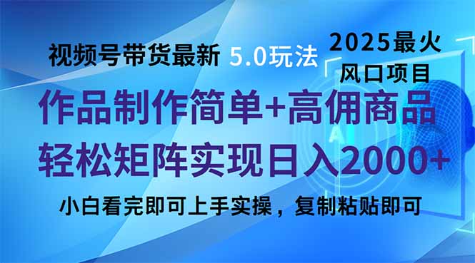 视频号带货最新5.0玩法，作品制作简单，当天起号，复制粘贴，轻松矩阵…-网创小站