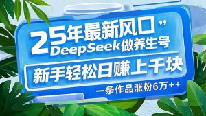 25年最新风口，用DeepSeek做养生号，新手轻松日赚上千块，一条作品涨粉...-网创小站