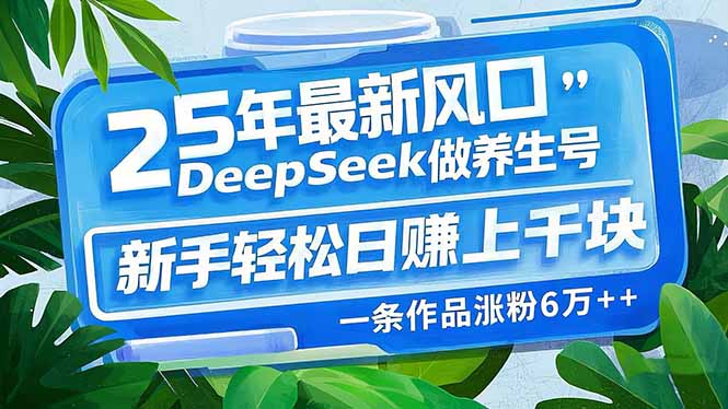 25年最新风口，用DeepSeek做养生号，新手轻松日赚上千块，一条作品涨粉…-网创小站