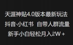 天涯神贴4.0版本最新玩法,抖音·小红书自带人群流量,新手小白轻松月入过W-网创小站