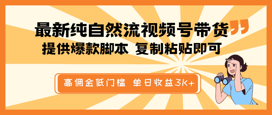 最新纯自然流视频号带货,提供爆款脚本简单 复制粘贴即可,高佣金低门槛,单日收益3K+-网创小站