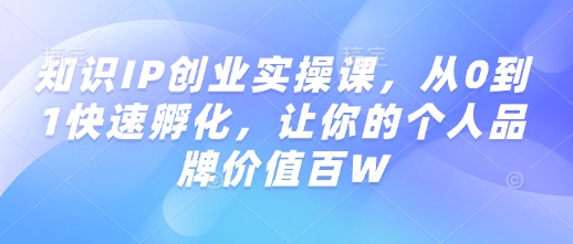 知识IP创业实操课,从0到1快速孵化,让你的个人品牌价值百W-网创小站