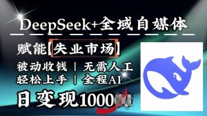 降维打击，Deepseek+全域自媒体，赋能失业市场，被动收钱，无需人工全程AI，日变现1k-网创小站