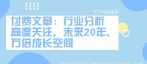 付费文章：行业分析 高度关注，未来20年，万倍成长空间-网创小站