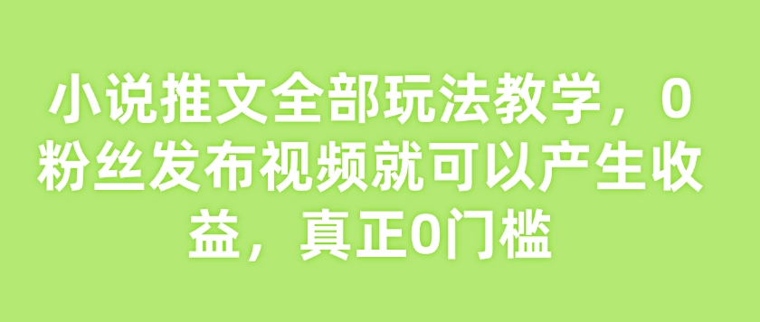 小说推文全部玩法教学，0粉丝发布视频就可以产生收益，真正0门槛-网创小站