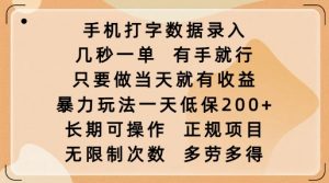 手机打字数据录入，几秒一单，有手就行，只要做当天就有收益，暴力玩法一天低保2张-网创小站