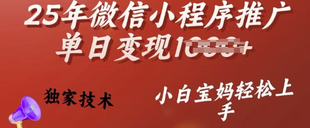 25年微信小程序推广单日变现多张，独家技术，小白宝妈轻松上手【揭秘】-网创小站