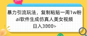 暴力引流玩法，复制粘贴一周1w粉，ai软件生成仿真人美女视频，日入多张-网创小站