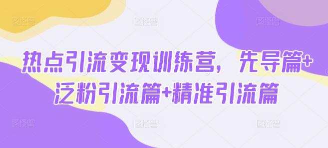 热点引流变现训练营，先导篇+泛粉引流篇+精准引流篇-网创小站