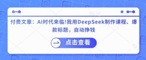 付费文章：AI时代来临！我用DeepSeek制作课程、爆款标题，自动挣钱-网创小站