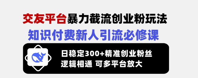 交友平台暴力截流创业粉玩法，知识付费新人引流必修课，日稳定300+精准创业粉丝，逻辑相通可多平台放大-网创小站