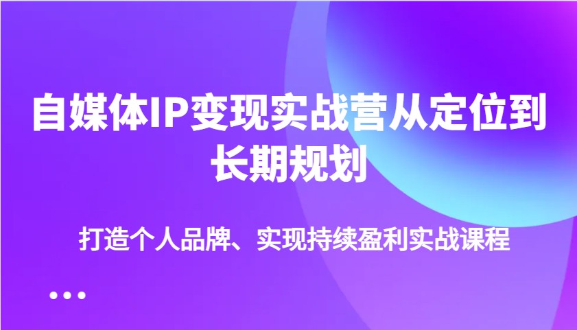 自媒体IP变现实战营从定位到长期规划,打造个人品牌、实现持续盈利实战课程-网创小站