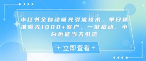 小红书全自动曝光引流技术，单日精准曝光1000+客户，一键启动，小白也能当天引流【揭秘】-网创小站