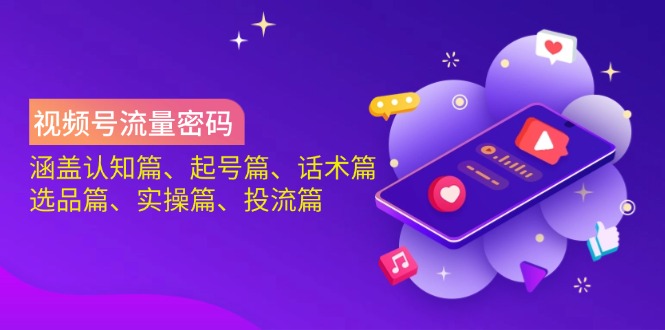 视频号流量密码：涵盖认知篇、起号篇、话术篇、选品篇、实操篇、投流篇-网创小站