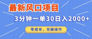 最新短剧项目操作，3分钟一单30。日入2000左右，零成本，无脑操作。-网创小站