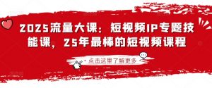 2025流量大课：短视频IP专题技能课，25年最棒的短视频课程-网创小站