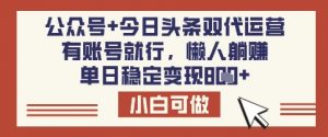 公众号+今日头条双代运营，有账号就行，单日稳定变现8张【揭秘】-网创小站