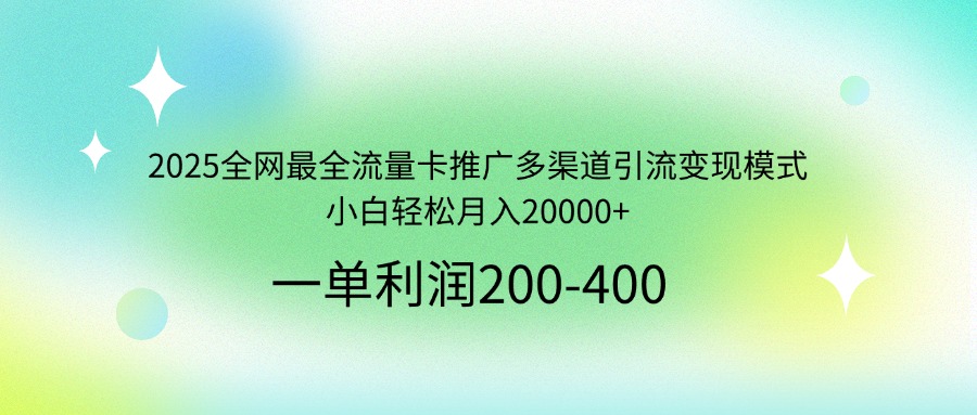 2025全网最全流量卡推广多渠道引流变现模式，小白轻松月入20000+-网创小站