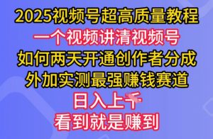 2025视频号超高质量教程，两天开通创作者分成，外加实测最强挣钱赛道，日入多张-网创小站