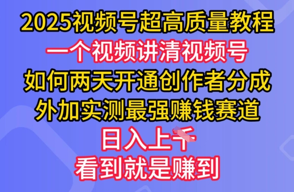2025视频号超高质量教程，两天开通创作者分成，外加实测最强挣钱赛道，日入多张-网创小站