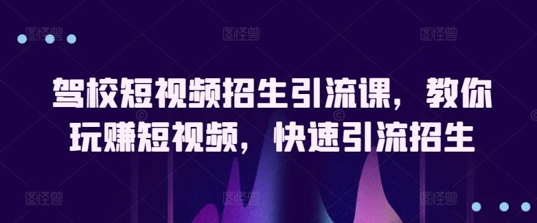 驾校短视频招生引流课，教你玩赚短视频，快速引流招生-网创小站