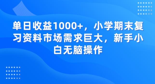 单日收益1000+，小学期末复习资料市场需求巨大，新手小白无脑操作-网创小站