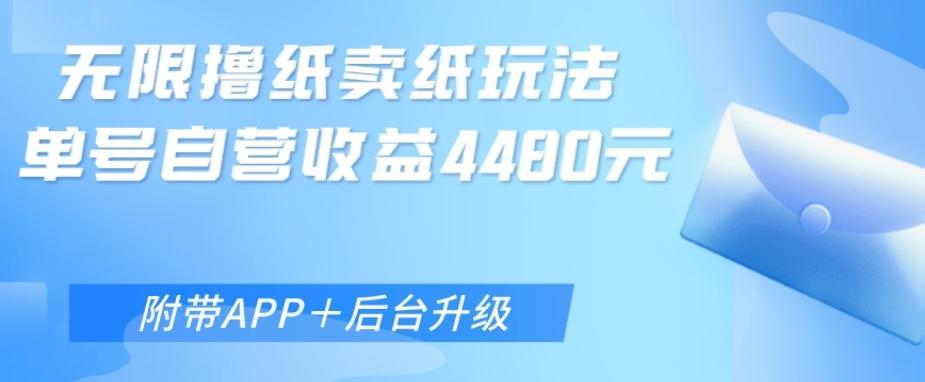 无限0元撸纸玩法、单号自营躺赚收益4480，【附带APP+后台升级】-网创小站