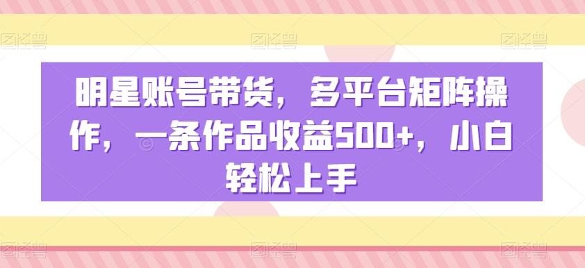 明星账号带货，多平台矩阵操作，一条作品收益500+，小白轻松上手【揭秘】-网创小站