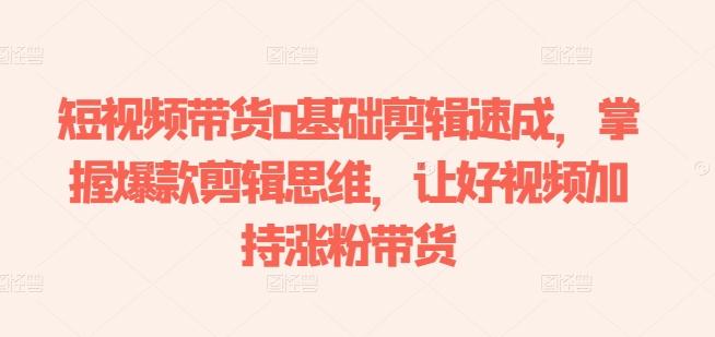 短视频带货0基础剪辑速成，掌握爆款剪辑思维，让好视频加持涨粉带货-网创小站