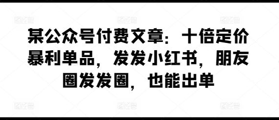 某公众号付费文章：十倍定价暴利单品，发发小红书，朋友圈发发圈，也能出单-网创小站