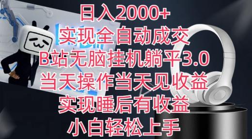 日入2000+，实现全自动成交，B站无脑挂机躺平3.0，当天操作当天见收益，实现睡后有收益【揭秘】-网创小站