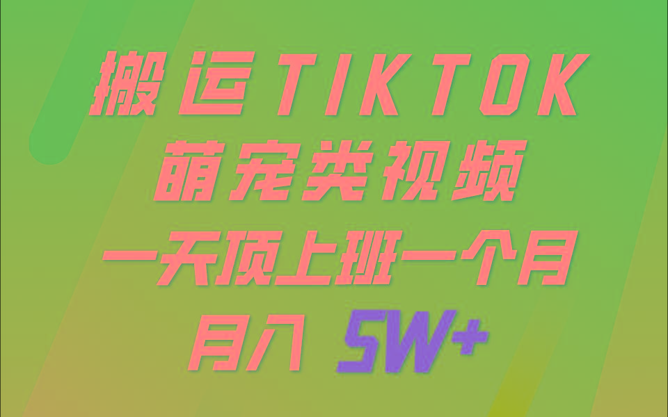 一键搬运TIKTOK萌宠类视频，一部手机即可操作，所有平台均可发布 轻松月入5W+-网创小站