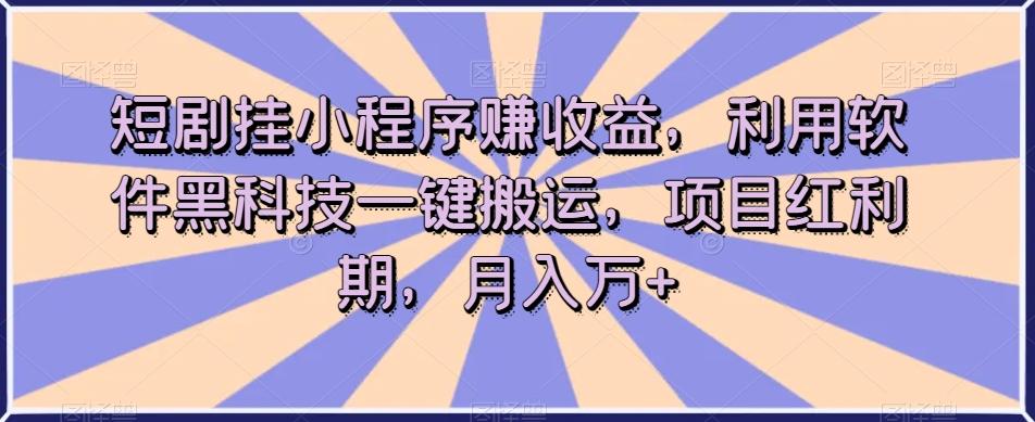 短剧挂小程序赚收益，利用软件黑科技一键搬运，项目红利期，月入万+【揭秘】-网创小站