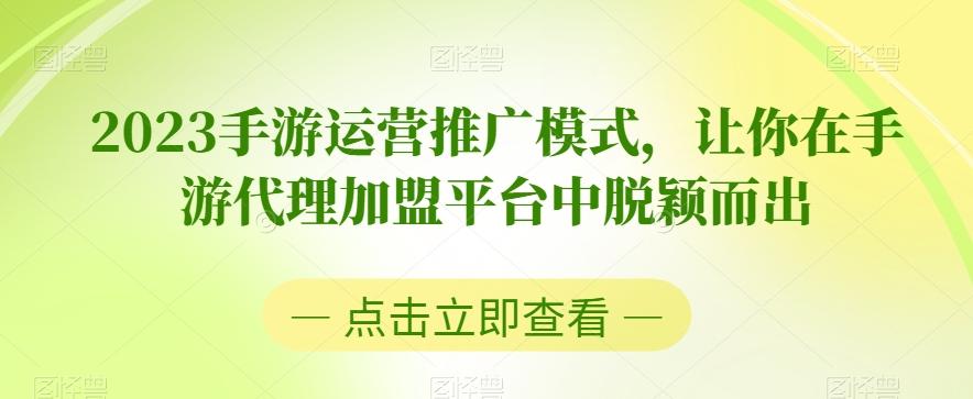 2023手游运营推广模式，让你在手游代理加盟平台中脱颖而出-网创小站