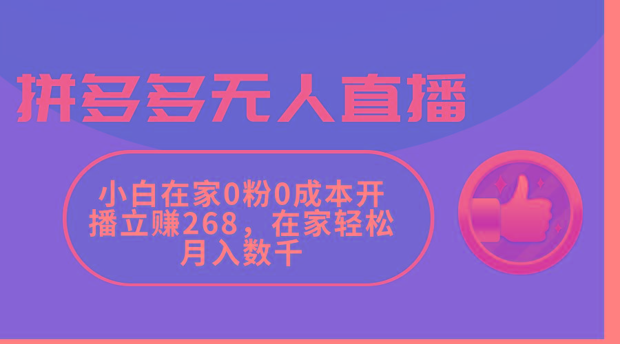 拼多多无人直播，小白在家0粉0成本开播立赚268，在家轻松月入数千-网创小站