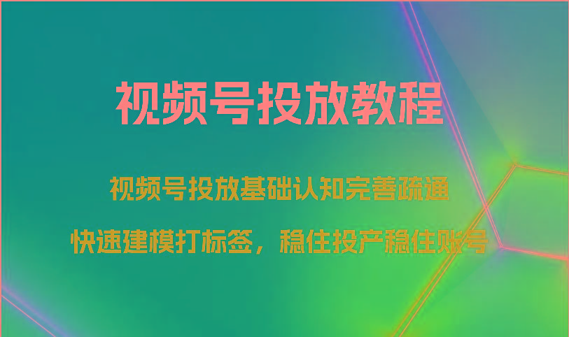 视频号投放教程-视频号投放基础认知完善疏通,快速建模打标签,稳住投产稳住账号-网创小站
