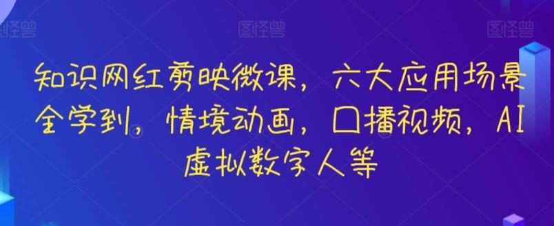 知识网红剪映微课，六大应用场景全学到，情境动画，囗播视频，AI虚拟数字人等-网创小站