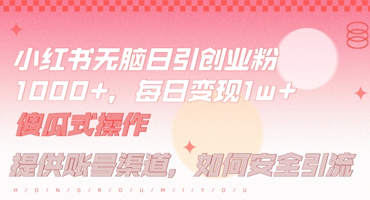 小红书无脑每日引流创业粉500+，小白每天只花半小时，躺赚长尾收益【揭秘】-网创小站