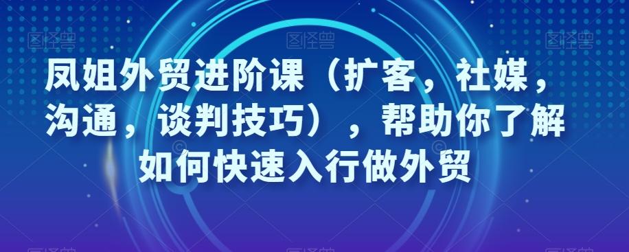 凤姐外贸进阶课（扩客，社媒，沟通，谈判技巧），帮助你了解如何快速入行做外贸-网创小站